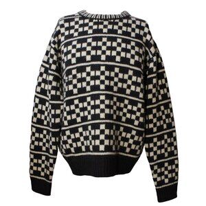 Truth By Republic Mens Knit Pullover Sweater Medium Black White Checkerboard